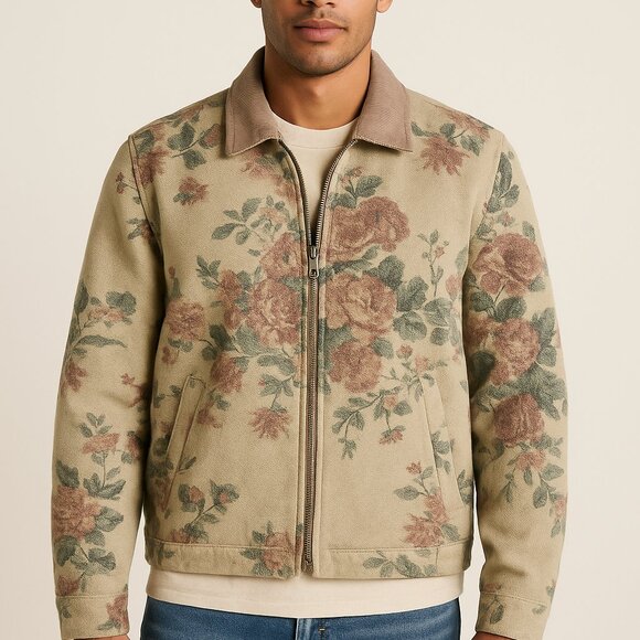 VTG Rare Abercrombie & Fitch Men's Floral Jacquard Tapestry Bomber Jacket, Small